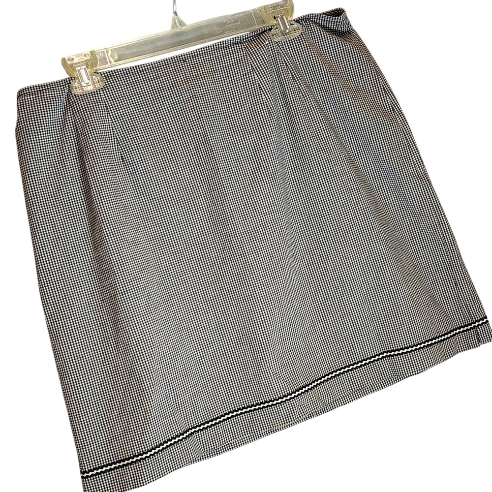 Venezia Jeans Black White Gingham Ric-Rac Trim Mini Skirt Size 16 Cotton Stretch